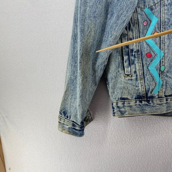 JD DESIGNWORKS Jacket Mens L Painted Applique Denim Trucker Button Up Blue VTG - Picture 12 of 16